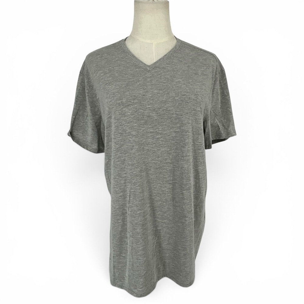 Apt 9 Lounge Mens Large Gray V-Neck Short Sleeve T-Shirt Heathered Cotton Blend‎